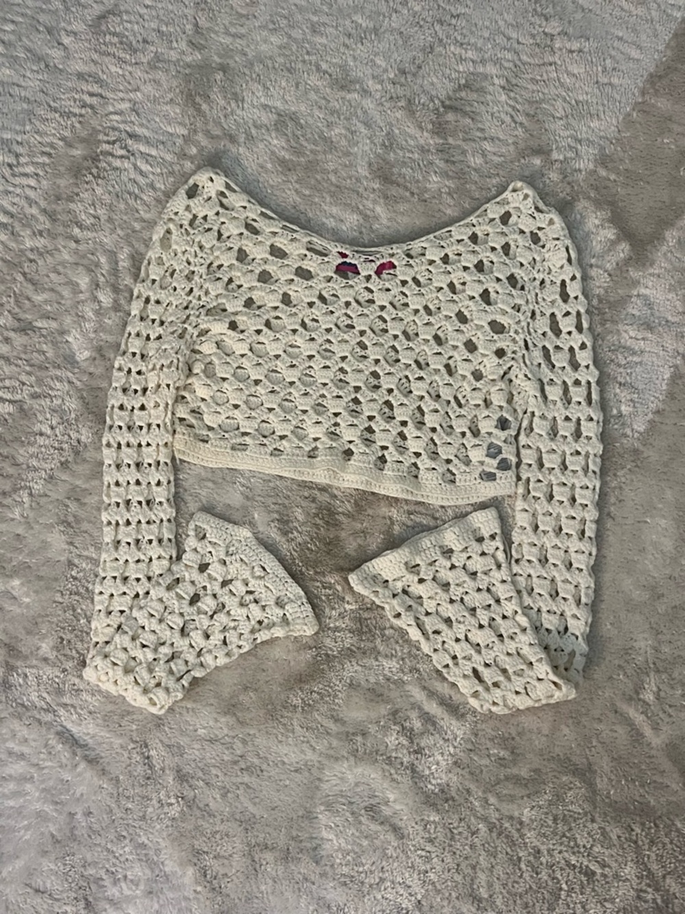 Edikted SIZE XS/S Cream Crochet Open-Knit Cropped Cover-Up